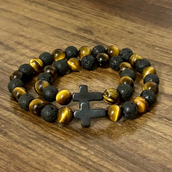 Handmade Beaded Cross Bracelet Father & Son Set - Picture 1 of 4